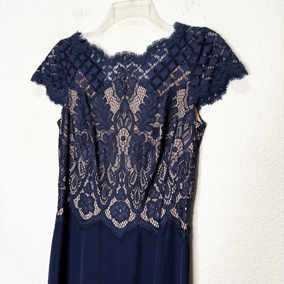 Tadashi Shoji Lace Crepe A-Line Sheath Maxi Dress Gown Navy - Picture 5 of 16